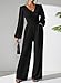 Pink Queen Sexy Jumpsuits for Women Party V Neck High Waist Wide Leg Pant Suits Date Night Outfits Black L
