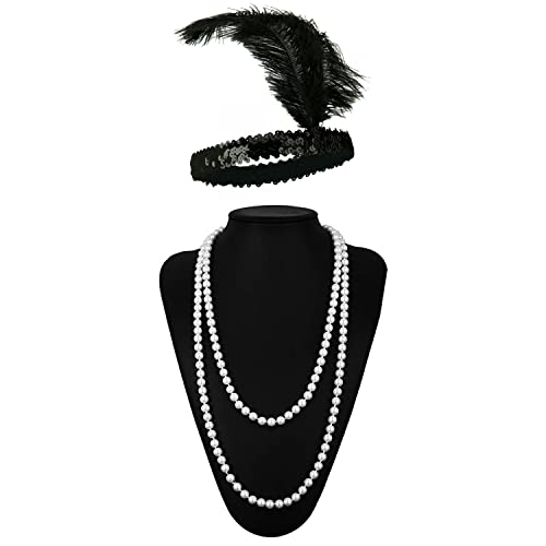 Leaderjoy Women's 1920s Fringed Flapper Dresses Costume Dress with Feather Headband,Beaded Necklace Size S/M,L,XL,XXL
