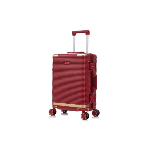 set PC+aluminum 20/24/28 inch three models set, stylish aluminum frame password lock luggage, for travel suitcases and suitcases (Red + Aluminium + PC)3