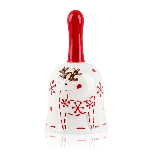 Himissy Campana Navidad Porcelana, 14 x 8 x 8 cm, Campana de Cena, Campanilla de Mano, Campanilla Navidad Decoración, para Hogar, Restaurante y Bar (E)