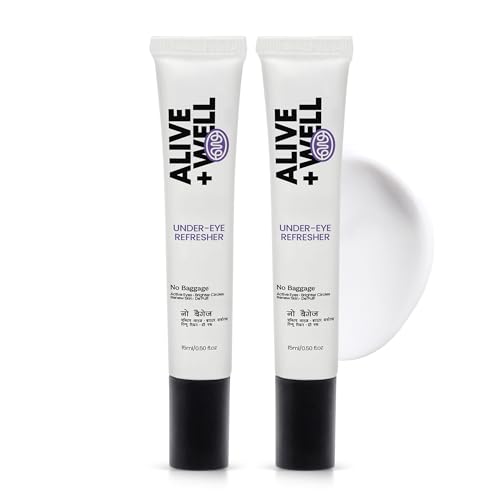 Image of Alive + Well No Baggage Under Eye Cream Gel for Dark Circles & Puffiness, with Caffeine & Tripeptides, Reduces Fine Lines & Crows Feet, Dermatologist Crafted, Cooling Massage Applicator -15ml (Pack of 2)