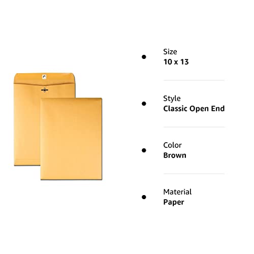 Brown Kraft Catalog Clasp Envelopes With Clasp Closure & Gummed Seal, 28Lb Heavyweight Paper Envelopes, Great For Filing, Storing Or Mailing Documents, 25 Envelopes (10 X 13 Inches) #TOP2