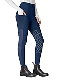 FitsT4 Sports Women's Horse Riding Pants Knee-Patch Riding Tights Ventilated Mesh Equestrian Breeches Horseback Schooling Tights with Pockets Navy S
