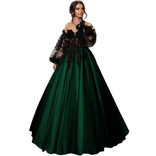 Black Wedding Dresses for Bride Long Sleeve Bridal Gown with Train Gothic Off Shoulder Wedding Gown