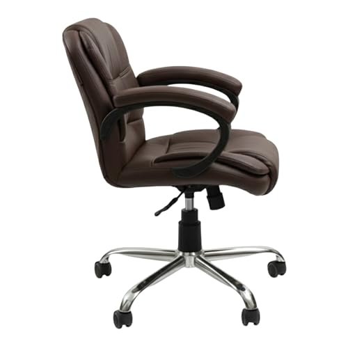 Image of Elasto Ergonomic Medium Back Office Chair | Computer Desk Chair with Lumbar Support | Height Adjustable, 360 Swivel, Padded Armrests & Seat | Heavy Duty Chrome Base for Home & Office (Brown)