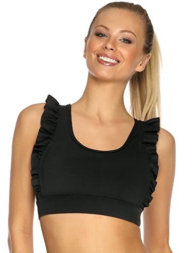 RELLECIGA Women's Ruffle Scoop Neckline Sports Bra Fitness Support Workout Bra Yoga Bra Tops2