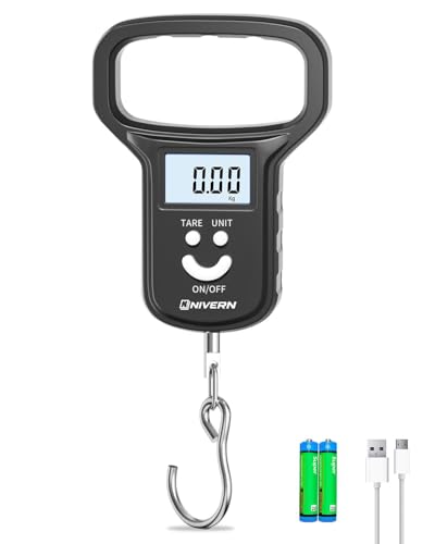 NIVERN Luggage Scale - Dual Power (Battery/Rechargeable), Suitcase Weighing Scales with Extra Wide Handle, Backlit LCD Display, Includes 2 AAA Batteries & USB-C Charging Cable (Black)
