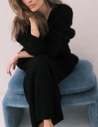 Image of COZYPOIN Womens Fuzzy Cardigan Sweater V Neck Button Down Soft Knit Coat | Loose, Comfy, Slouchy Drop Shoulder, Long Sleeve Fluffy Mohair, Warm, For Daily Work Holiday, Spring Fall Winter Fashion