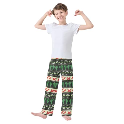 ZZXXB Chilli Cactus Boys Long Pants Soft Trousers Elastic Waist Kids Lounge Bottoms with Pockets S-XL2