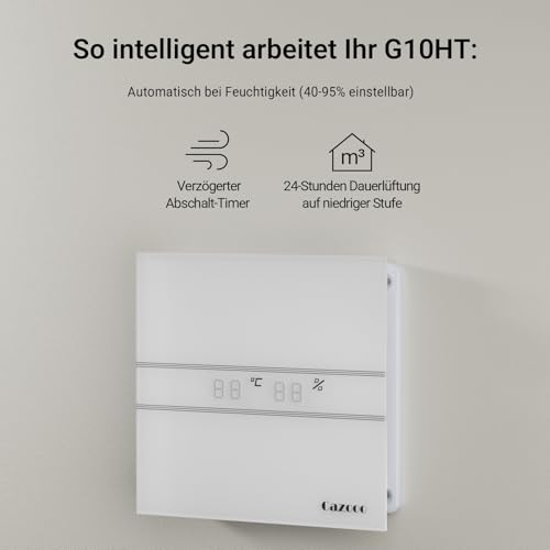 Cazooo Badlüfter mit Feuchtigkeitssensor 100mm, Automatischer Badezimmer Lüfter mit Nachlauf-Timer, Leise 31dB, 115m³/h, für Wand/Fenster Montage, Weiß