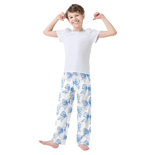 Pajama Bottoms, Blue Ribbon Bow Pajamas Pant Sleep Long Pants Watercolor Lounge Wear Sleepwear Pjs2