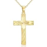 Eaxiet Collar con colgante de cruz de oro de 14 quilates para mujer, elegante collar con colgante de cruz de oro, joyería religiosa, regalo, Large, Oro amarillo, No es una piedra preciosa