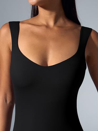 Vilanva VIL813-BLACK-M Jumpsuits For Women Tummy Control Black One Piece Outfit Stretch Flare Leggings Romper M thumb #4
