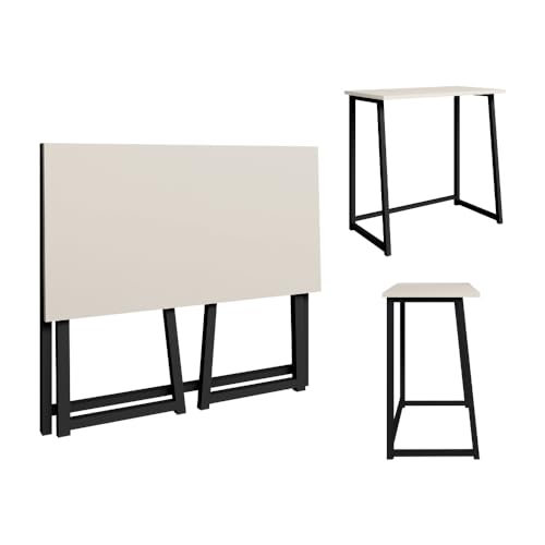 Mesa Escrivaninha Industrial Dobrável Multiuso Home Office Estilo Industrial Off White