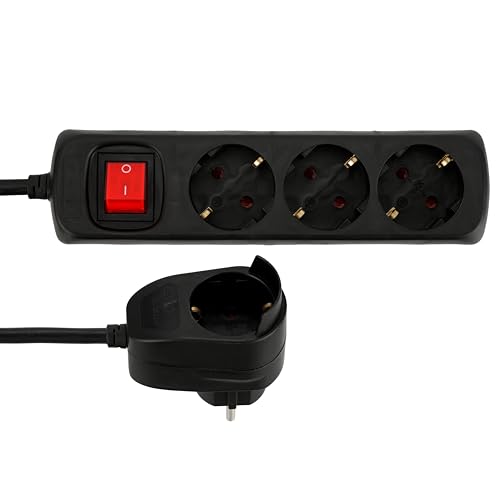 REV Steckdosenleiste PowerSplit - Mehrfachsteckdose 4-Fach (3+1) mit Schalter, Wandsteckdose bleibt erhalten, 3500W, 5m, schwarz