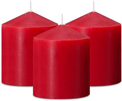3x4 Inch Red Pillar Candles, 3 Packs Unscented Smokeless Pillar Candles for Christmas, Wedding, Party, Home and Dinner Table, 45 Hours Burn