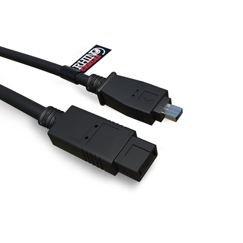 rhinocables FireWire 9-Pin to 4-Pin Cable | IEEE 1394B for Fast Data Transfer - Hot Swap Capable | Supports Digital Camcorders, PCs, Set-Top Boxes & More | 2m, 3m or 5m Options, 9 Pin to 4 Pin (2m)
