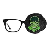 Taille unique Cache-œil brodé réutilisable pour enfants et adultes - Pour amblyopie - Traitement par occlusion oculaire paresseux - Hulk - Noir (œil gauche)