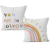 HIWX Boho Rainbow Pillow Cover, Classroom Pillow Covers, Boho Rainbow You are So Loved Decorative Throw Pillow Cover 18 x 18, Rainbow Pillow Case for Girls Room Bed Classroom Nursery Decor Set of 2