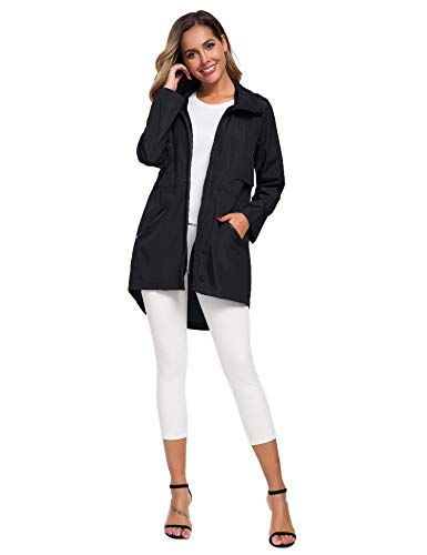 Avoogue Womens Hooded Raincoat Waterproof Jackets For Women Lightweight Rain Jackets Black L thumb #3