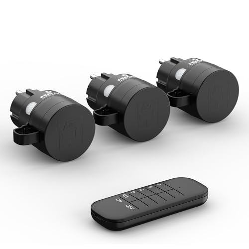 Perfect prises de courant radiocommandées avec télécommande extérieure, 3 prises de courant avec radiocommande, 2300 W, 230 V set d'extérieur, portée 30...