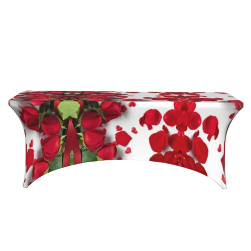 Housse de table rectangulaire élasthanne 1m80 imprimé roses - 3