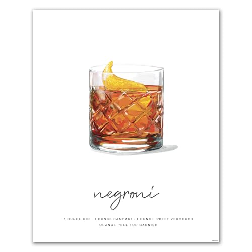 Negroni Wall Art | 8x10 Unframed Italian Gin Campari Cocktail Print & Poster | Bitter Orange Recipe for Home Bar, Kitchen, Dining Room | Bar Cart & Lounge Decor | Mod Day Art