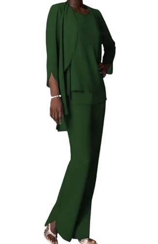 Chiffon Mother of The Bride Pant Suits for Wedding Long 3 PCS Formal Evening Pant Suits for Women Dressy