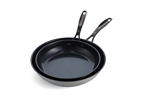 BK Ceramic Black Stainless Steel Frying Pan Skillet Set with PFAS-Free Ceramic Non-Stick Coating, 24cm and 28cm, Induction, Dishwasher Safe, Oven Safe, Silver & Black