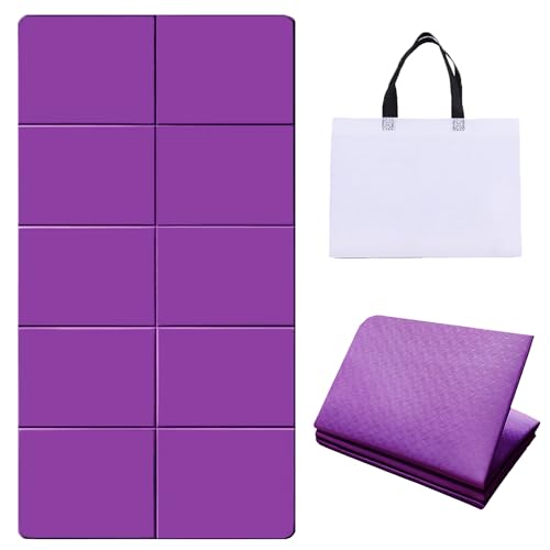 Foldable Yoga Gym Pilates Mats, Folding Exercise Mats Non Slip for Home Workout, Excersing Fitness Travel Packable Thick Mat, Easy to Carry Outdoor