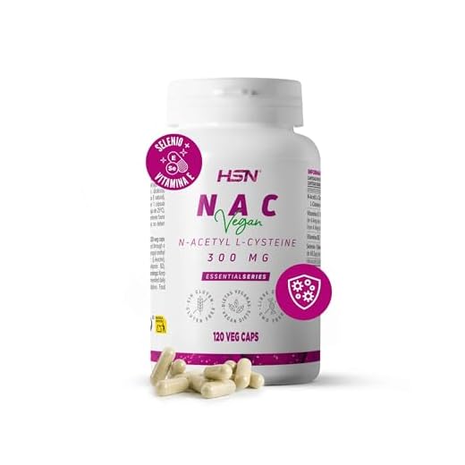 HSN NAC (N-Acetil-L-Cisteína) 300 mg | 120 Cápsulas Vegetales | Fórmula enriquecida con Vitamina E, Riboflavina y Selenio | No-GMO, Vegano, Sin Gluten