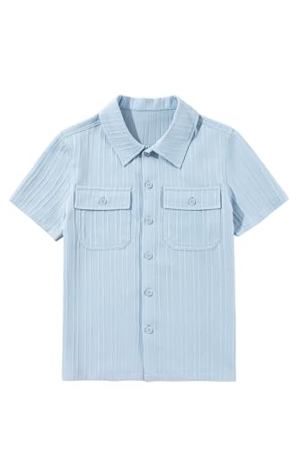 blibean Boys Button-Down Uniform Shirts Semi Formal Dress Tops with Chest Pockets