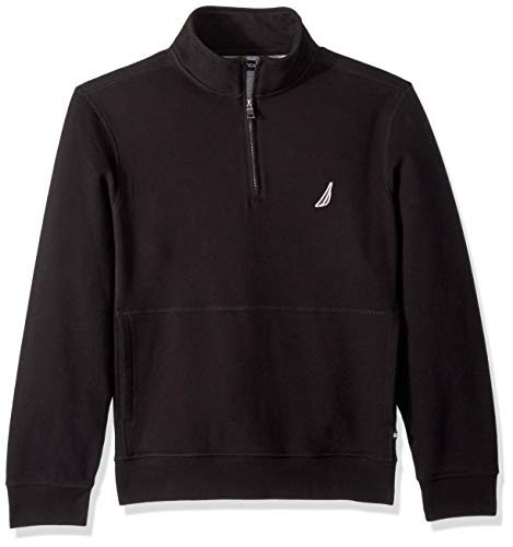 Nautica Men's Long Sleeve Half Zip Mock Neck Sueded Fleece Sweatshirt, True Black, Small