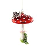 Cody Foster & Co Thicket Mushroom Ornament, Handcrafted Glass, Red with White Dots