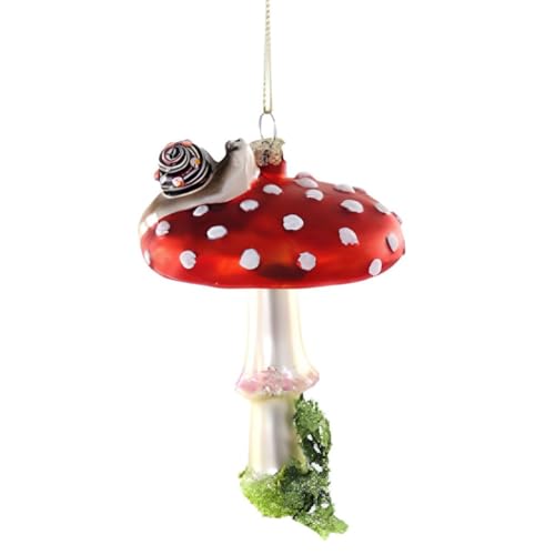 Cody Foster & Co Thicket Mushroom Ornament, Handcrafted Glass, Red with White Dots