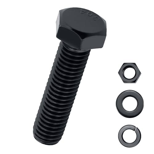 Image of 1 /2-13 x 2-1 /2 inch Hex Bolts with Nuts and Washers (200 Sets), 18-8 (304) Stainless Steel, External Hex Drive, Black Oxide Coated Hexagon Head Bolts Screws, Fayeploo