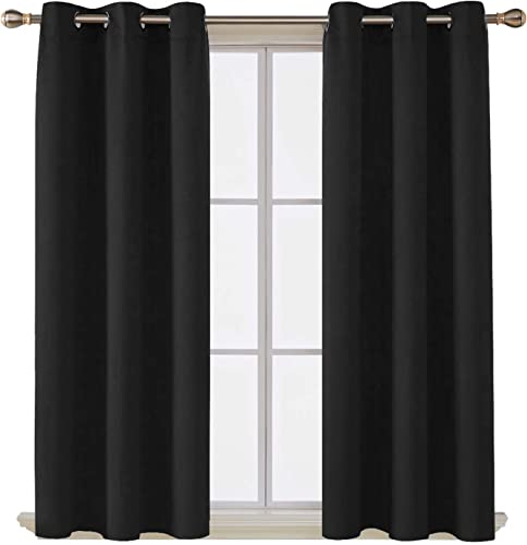 AR Ware Black Blackout Curtains, 2 Panels Drapes Eyelet Thermal Curtains for Living Room and Bedroom, Energy Saving