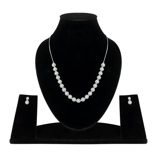 Image of Nilu's Collection Rose Gold Plated | American Diamond Stone Studded | Anti Tarnish Jewellery Set for Women and Girls | Matching Earrings | Perfect for Weddings and Special Occasions (Style 1)