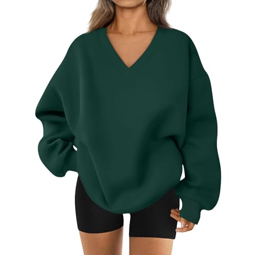 Womens Sweatshirt Oversized V Neck Fleece Pullover Sweaters Cute Y2K Casual Comfy Fall Fashion 2025 Long Sleeve Tops