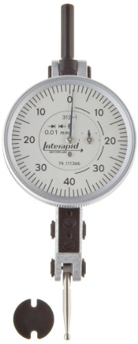 TESA Brown & Sharpe 74.111366 Interapid 312 Dial Test Indicator, White Dial, Horizontal Type, M1.7 x 4 Thread, 0-40-0 Reading, 37.5mm Dial Dia, 0mm-1.6mm Range, 0.01mm Gradu, +/-0.01mm Accu