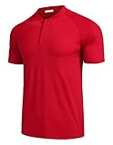 COOFANDY Men's Quick Dry Golf Shirts Short Sleeve Casual Collarless Polo Shirt Breathable Running Shirt Red