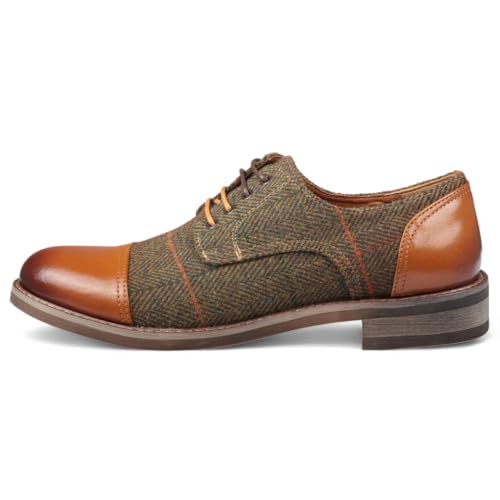 Men's Brown Leather Tweed Oxford Shoes - Theon