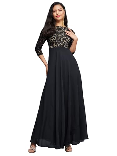 Image of Miss Chase Women's Round Neck Cap Sleeves Lace Knee -Long Skater Dress