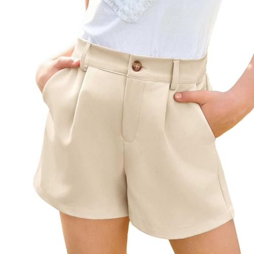 Girls Dress Shorts Solid Elastic Waist Wide Leg Casual Uniform Shorts with Pockets Teens Work Trouser Business Pants