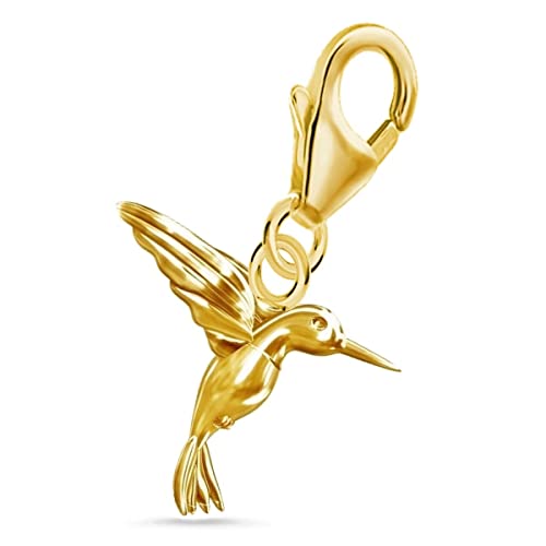 Vogel Kolibri beidseitig Karabiner Charm Anhänger für Bettelarmband aus 925 Sterling-Silber Vergoldet Cover