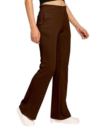 Image of Mehrang High Waisted Wide Leg Ribbed Knit Trousers with Pockets | Casual and Stretchy Pants | for Women