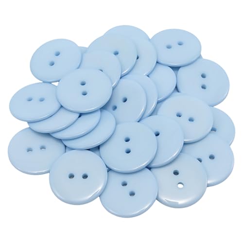 Lilaly 30 PCS 1 inch Buttons for Crafts, 2 Holes Resin Light Blue Buttons, for Sewing Children Sweater DIY Crafts Scrapbooking (Light Blue)
