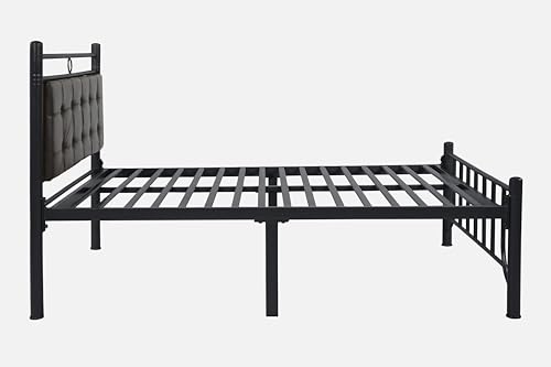 Image of Zuno Metal Single Size Bed Without Storage | Wrought Iron Cot with Headboard & Footboard| Sturdy Powder Coated Platform Bed Single Size Cot for Bedroom, Living Room, (Zuno Black)