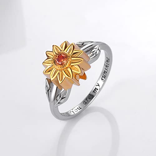 Sunflower Cremation Urn Ring for Ashes - Sterling Silver Gold Flower Keepsake Rings to Hold Ashe, Sympathy Gifts for Loss of Loved Ones or Pets Engraved, Size 6-9 by ZOEXUE - Image 5