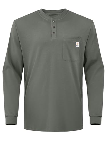 Image of VANLENS FR Shirts for Men Flame Resistant Light Weight 6.5oz Long Sleeve Henley Shirts CAT2 NFPA2112 FR Clothing